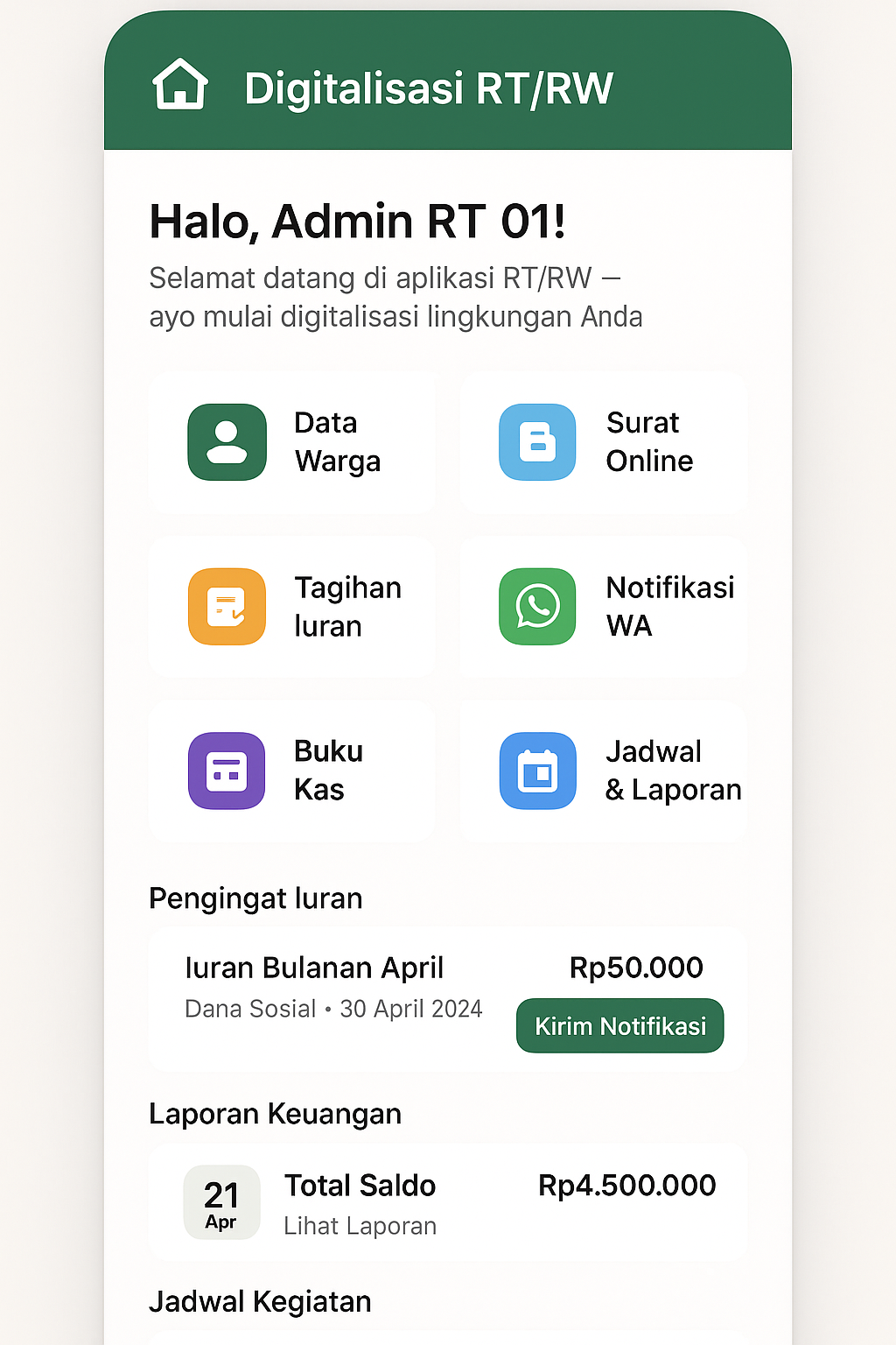 Aplikasi Digitalisasi RT/RW – Manajemen Warga & Iuran Modern